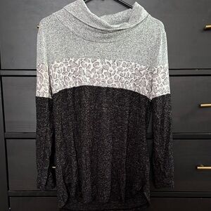 Market & Spruce Cowl Neck Pullover Black Cheetah Print S Petite